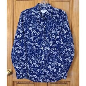 Vineyard Vines Shirt Women's 4 Navy Blue White Floral Tropical Coastal Beach